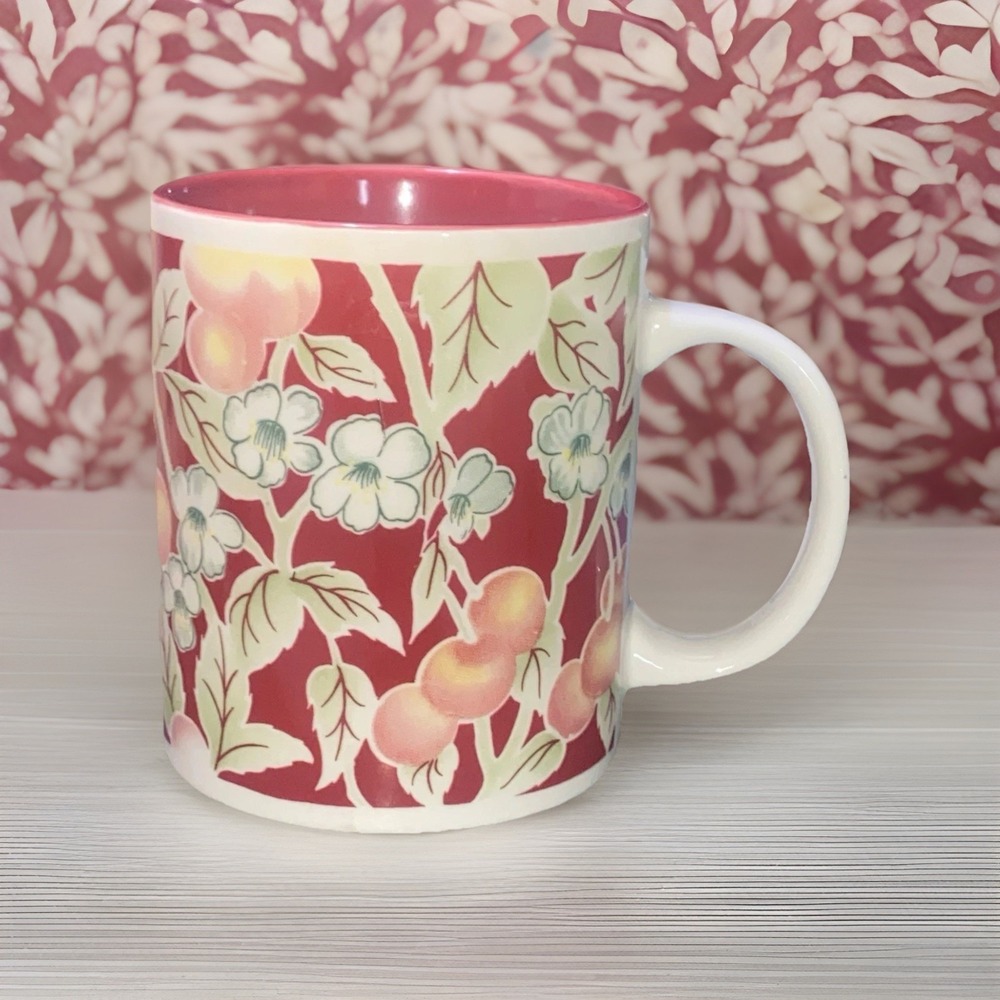 Vintage Cherry Blossom Mug Cup Mauve Interior Lynns Stoneware Oven Safe